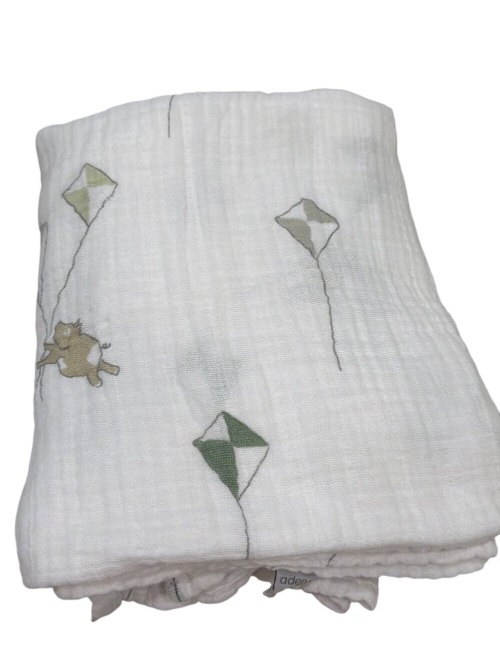 Aden + Anais Pig Kite Swaddle Muslin Baby Blanket White Green Tan